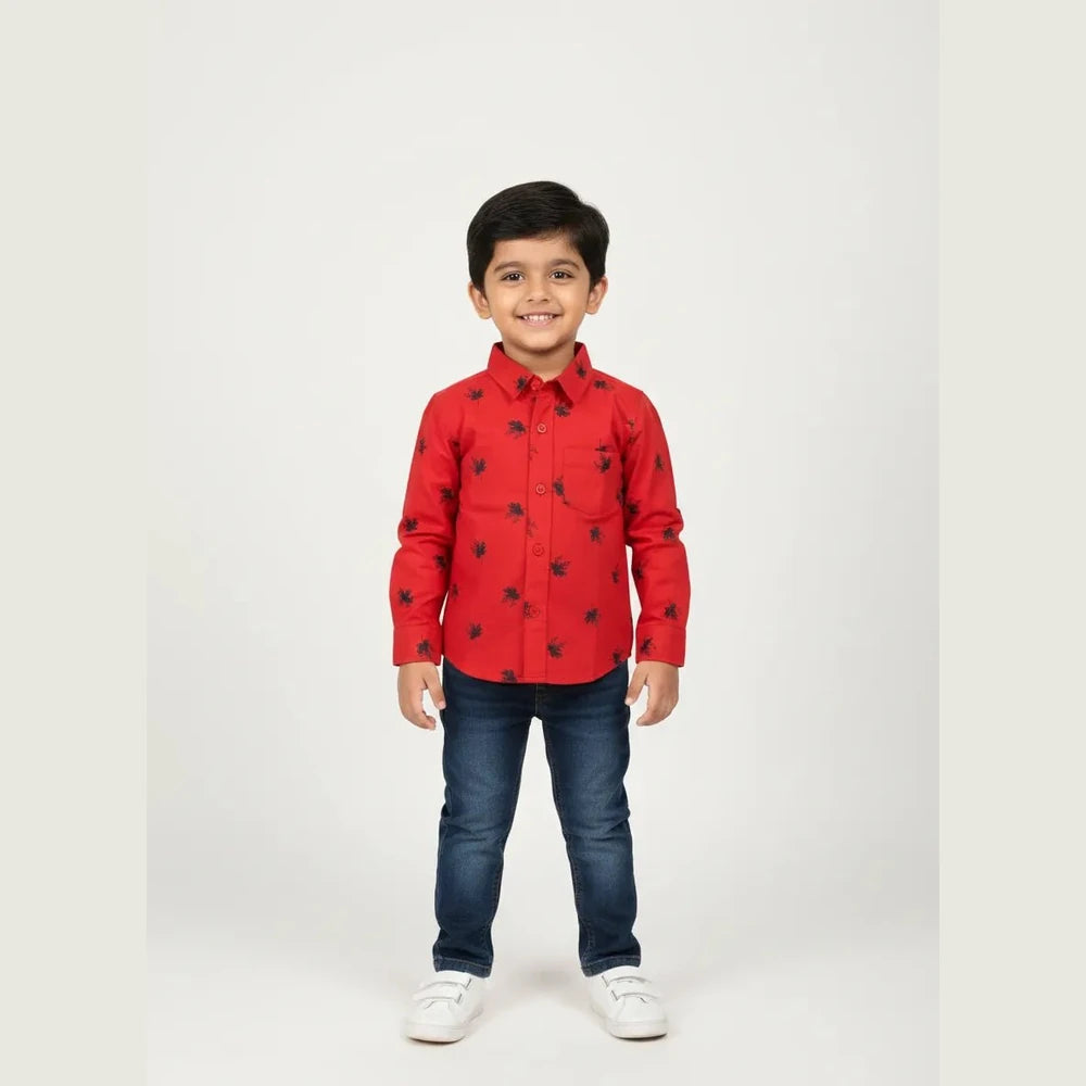Kids Printed Full Sleeve Shirt in Red ST126